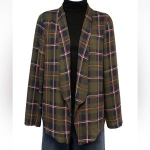 Women’s Lush Green Plaid Open Blouse Cardigan Size S